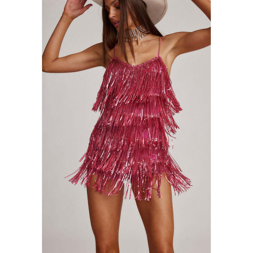12th Tribe Talia Pink Sequin Fringe Romper Size XSXS